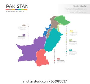 Pakistan country map infographic colored vector template with regions and pointer marks