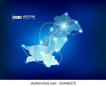 Pakistan country map polygonal with spot lights places