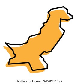 Pakistan country simplified map. Orange silhouette with thick black sharp contour outline isolated on white background. Simple vector icon