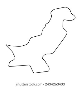 Pakistan country simplified map. Thin black outline contour. Simple vector icon