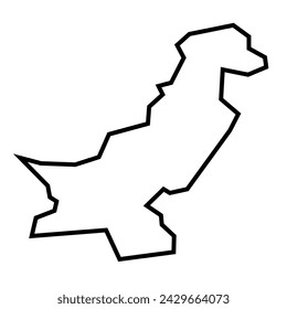 Pakistan country thick black outline silhouette. Simplified map. Vector icon isolated on white background.