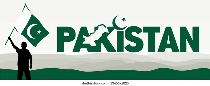 Pakistan. Crescent Star Flag. Template Image. Map. Vector Illustration. Eps 08.