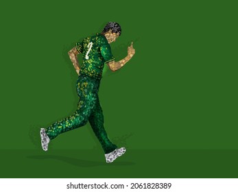 Pakistan Cricket Player In Irregular Dots Effect And Copy Space On Green Background.