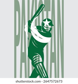 Pakistan cricket silhouette in full swing, Dynamic batsman striking with national pride. Perfect for sports, fan gear, and celebrating the game.