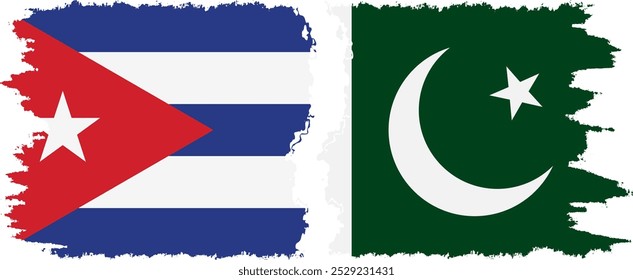 Pakistan and  Cuba grunge flags connection, vector
