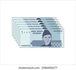 Pakistan currency 1000 rupee notes vector illustration