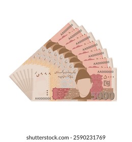 Pakistan currency 5000 rupee notes PKR vector illustration