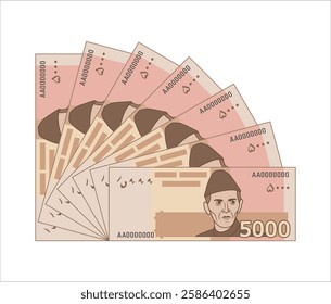 Pakistan currency 5000 rupees vector illustration