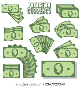 Pakistan Currency collection, Vector Pack of Pakistani money flat style rupee notes