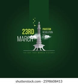 Pakistan Day 23 March Illustration with MinarePakistan Green Background Template