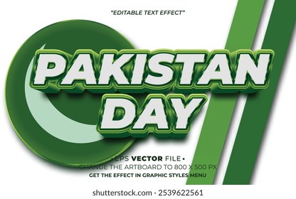 Vector editable del efecto del texto del día 3d de Pakistán