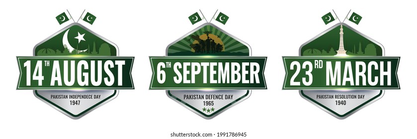 Pakistan day logos for "Pakistan defence day" "Pakistan Resolution Day" "Pakistan Independence day"