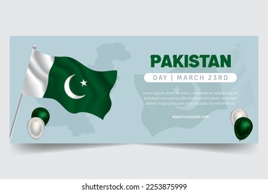 Pakistan Day March 3rd horizontal banner with flag balloons and map illustration design