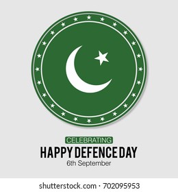 Pakistan Defence Day. Happy Defence Day. 6th September. Pakistan Flag engraved in a badge on Grey Background