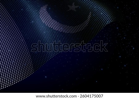 Pakistan digital flag made of dots, waving over a starry dark background