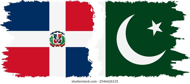 Pakistan and Dominican Republic grunge flags connection, vector