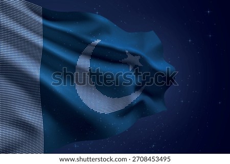 Pakistan dotted LED-style flag waving against night sky with futuristic effect