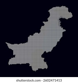 Pakistan dotted map. Digital style map of the country on dark background. Pakistan shape with square dots. Colored dots style. Small size squares. Trending vector illustration.