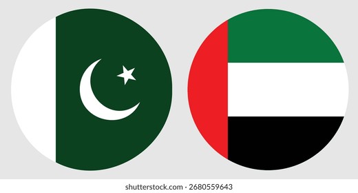 Pakistan and Dubai Circular Flags on Grey Background , Friendship, Trade, and International Relations , vector design and digital illustration 