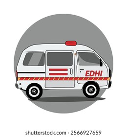 Pakistan edhi foundation ambulance vector cartoon illustration design with white background 