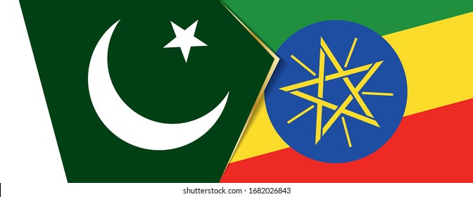 Pakistan und Äthiopien Flaggen, zwei Vektorillustrationen Flaggen Symbol für Beziehung oder Konfrontation.