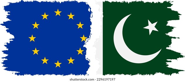 Pakistan and European Union grunge flags connection, vector