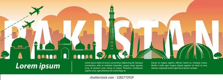 Pakistan Famous Landmark Silhouette Style,text Within,travel And Tourism,vector Illustration