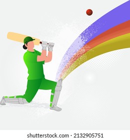 Pakistan Female Batter Player Hitting The Ball And Noise Effect Wavy On White Background.