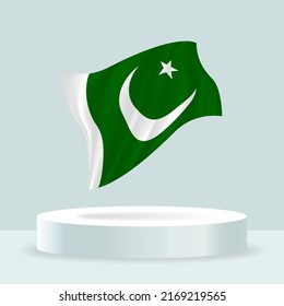 Pakistan flag. 3d rendering of the flag displayed on the stand. Waving flag in modern pastel colors. Flag drawing, shading and color on separate layers, neatly in groups for easy editing.