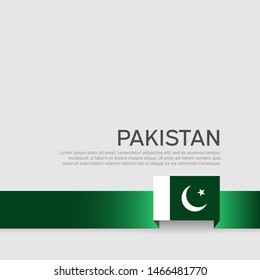 Pakistan flag background. Ribbon colors flag of pakistan on white background. National poster. Vector flat design. State patriotic cover, flyer