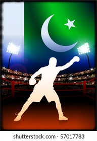 Pakistan Flag with Boxer on Stadium Background Original Illustration