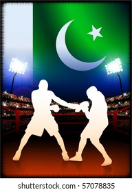 Pakistan Flag with Boxer on Stadium Background Original Illustration