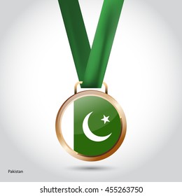 Pakistan  Flag in Bronze Medal. Vector Illustration. RIO Olympic Game Bronze Medal. Vector Illustration