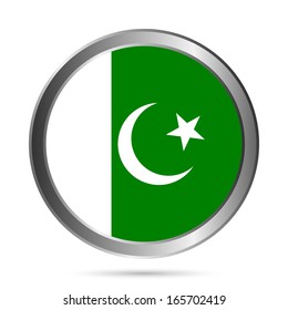 Pakistan flag button on a white background. Vector illustration.