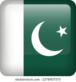 Botón de bandera de Pakistán. Emblema cuadrado de Pakistán. Vector 
Bandera de Pakistán, símbolo. Colores correctamente.