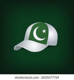 Pakistan flag cap with star and moon with dark green background