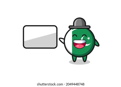 pakistan flag cartoon illustration doing a presentation , cute design