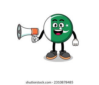 pakistan flag cartoon illustration holding megaphone , character design