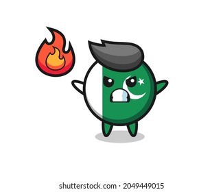 pakistan flag character cartoon with angry gesture , cute design