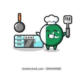 pakistan flag character illustration as a chef is cooking , cute design