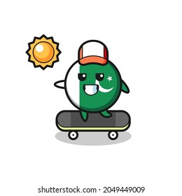 pakistan flag character illustration ride a skateboard , cute design