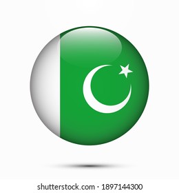 Pakistan flag circle shape button glass texture vector illustration