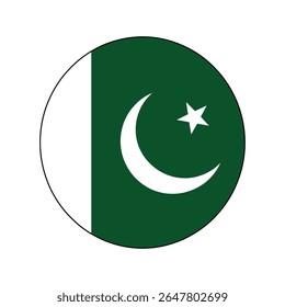 Pakistan Flag in a Circular Shape with Crescent and Star
