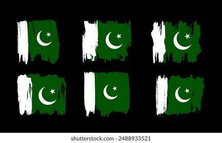 Pakistan Flag Creative National Grunge Design with Brushstroke on Black Background. Concept of Politics, Global Business, International Cooperation, Citizen Rights and Freedoms.
