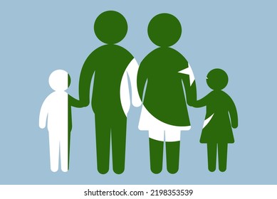 Pakistan flag with family concept, vector element, parent and kids holding hands, immigrant idea, happy family with Pakistan flag, flat design asset