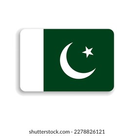 Pakistan flag - flat vector rectangle with rounded corners and dropped shadow.