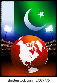 Pakistan Flag with Globe on Stadium Background Original Illustration