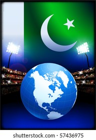 Pakistan Flag with Globe on Stadium Background Original Illustration