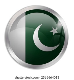 Pakistan flag - glossy circle button displays a colorful flag representing a country cultural identity and heritage. The essence of national pride and unity.