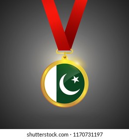 Pakistan Flag in gold Medal, Golden Badge, Sport Game Golden Challenge Award. Vector Illustration.